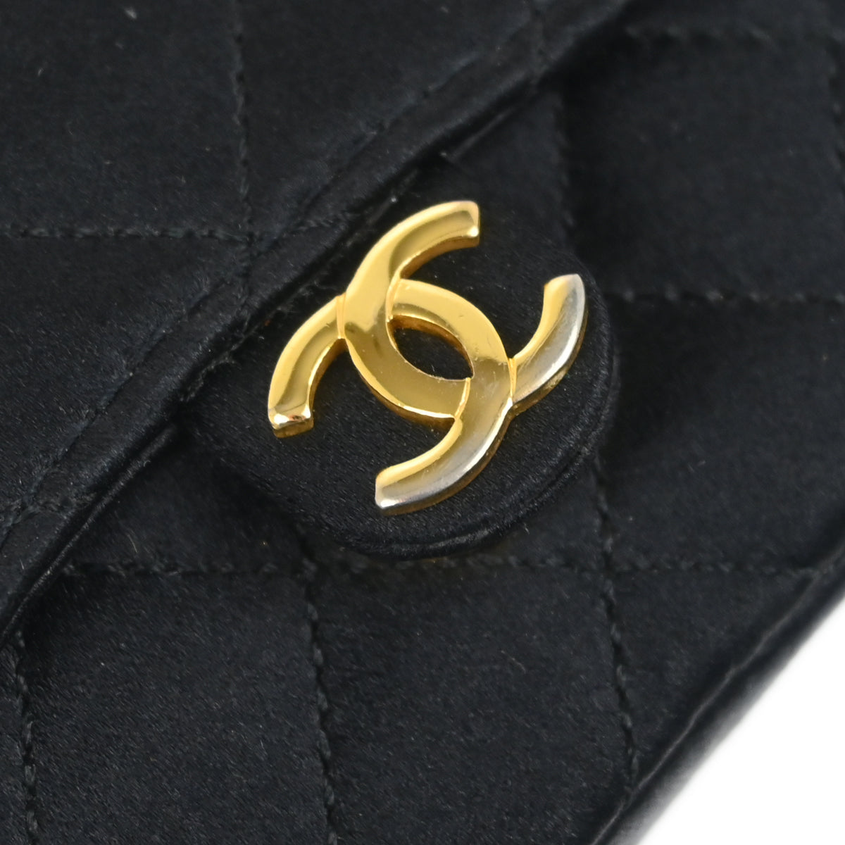Chanel 1989-1991 Black Satin Classic Flap Micro Chain Shoulder Bag