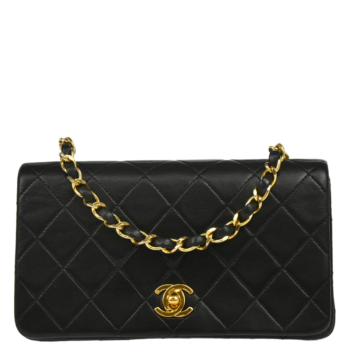 Chanel 1989-1991 Black Lambskin Turnlock Mini Full Flap Shoulder Bag