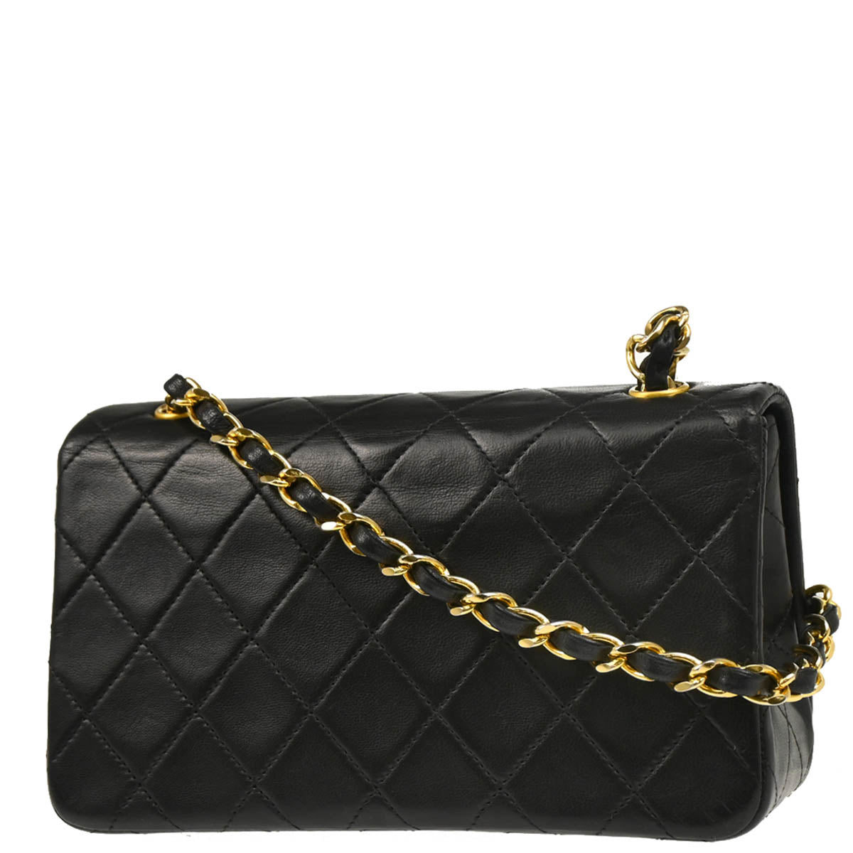 Chanel 1989-1991 Black Lambskin Turnlock Mini Full Flap Shoulder Bag