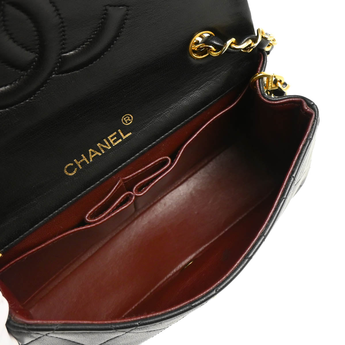 Chanel 1989-1991 Black Lambskin Turnlock Mini Full Flap Shoulder Bag