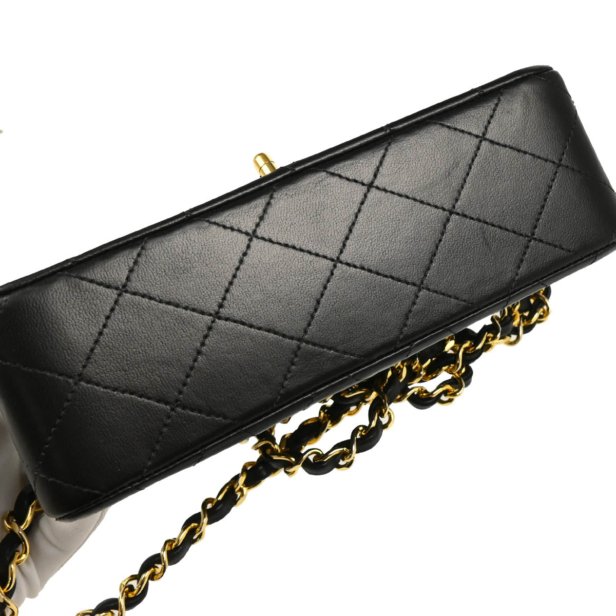 Chanel 1989-1991 Black Lambskin Turnlock Mini Full Flap Shoulder Bag