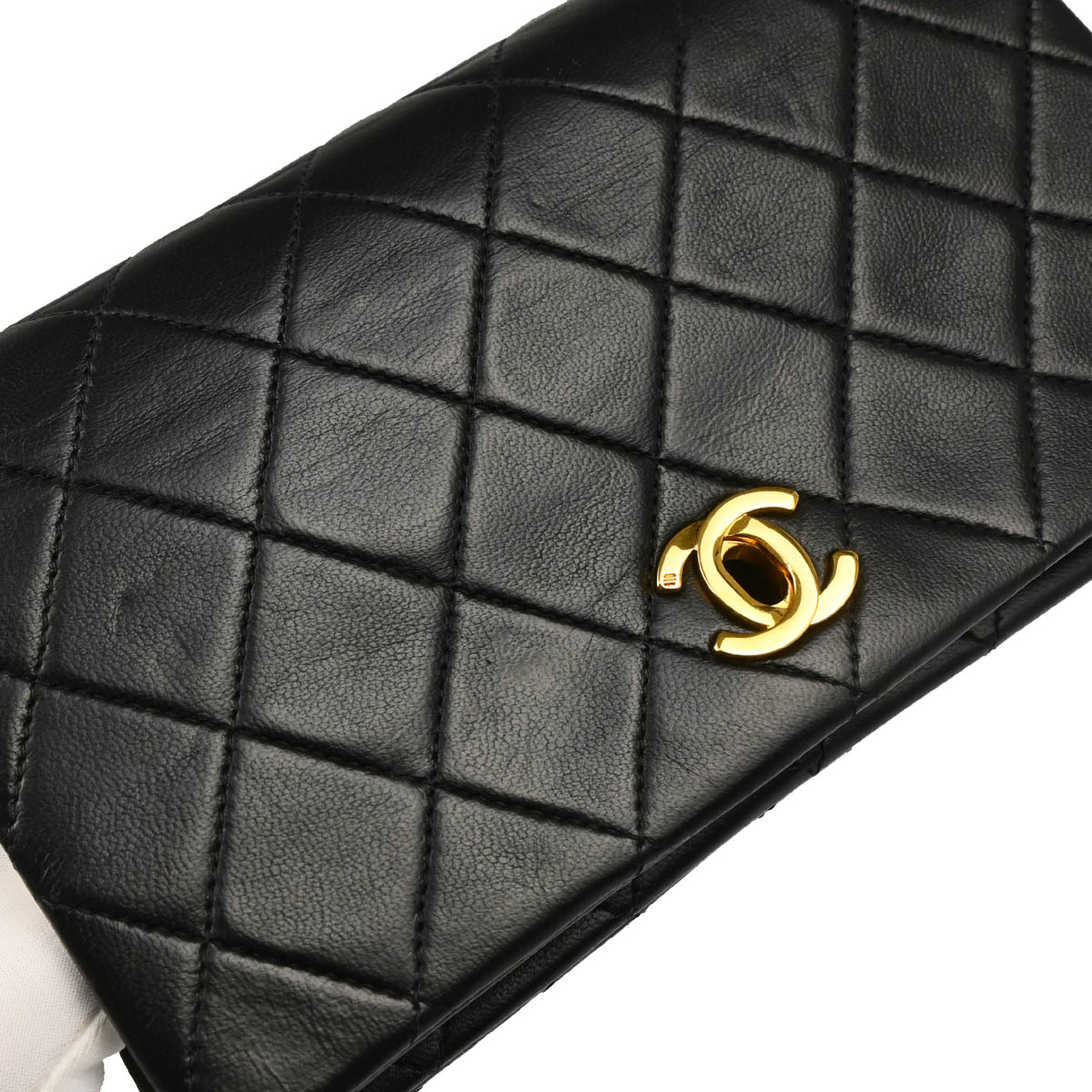 Chanel 1989-1991 Black Lambskin Turnlock Mini Full Flap Shoulder Bag