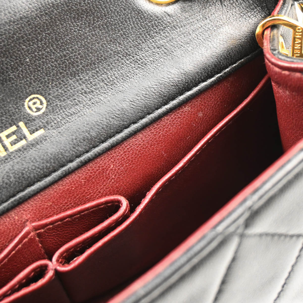 Chanel 1989-1991 Black Lambskin Turnlock Mini Full Flap Shoulder Bag