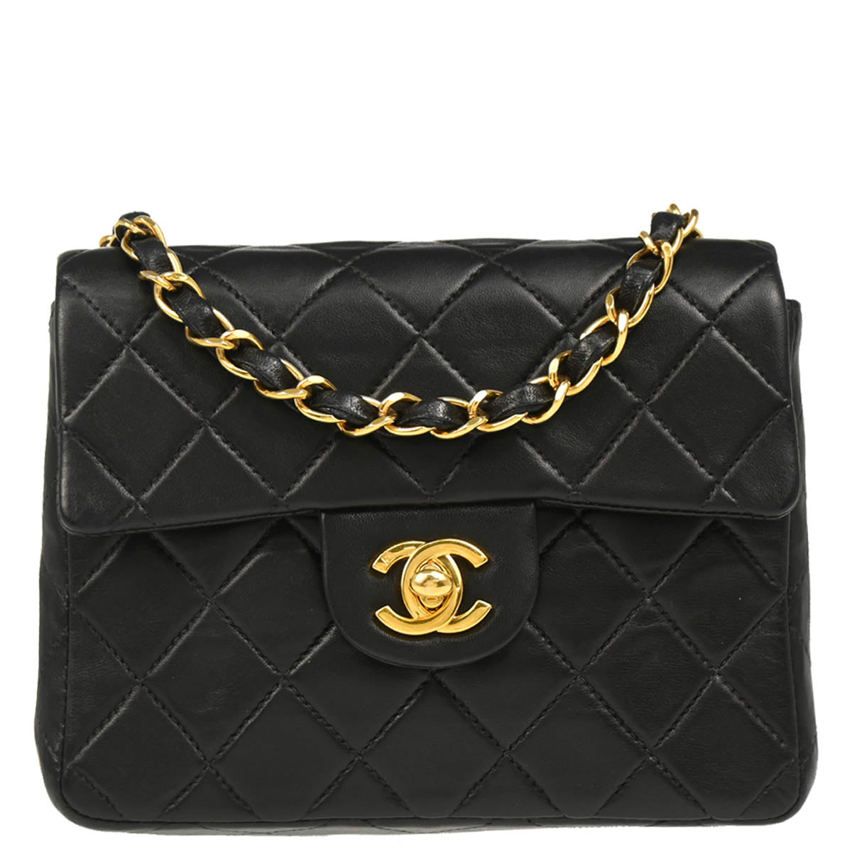 Chanel 2001-2003 Black Lambskin Mini Classic Square Flap Shoulder Bag 17