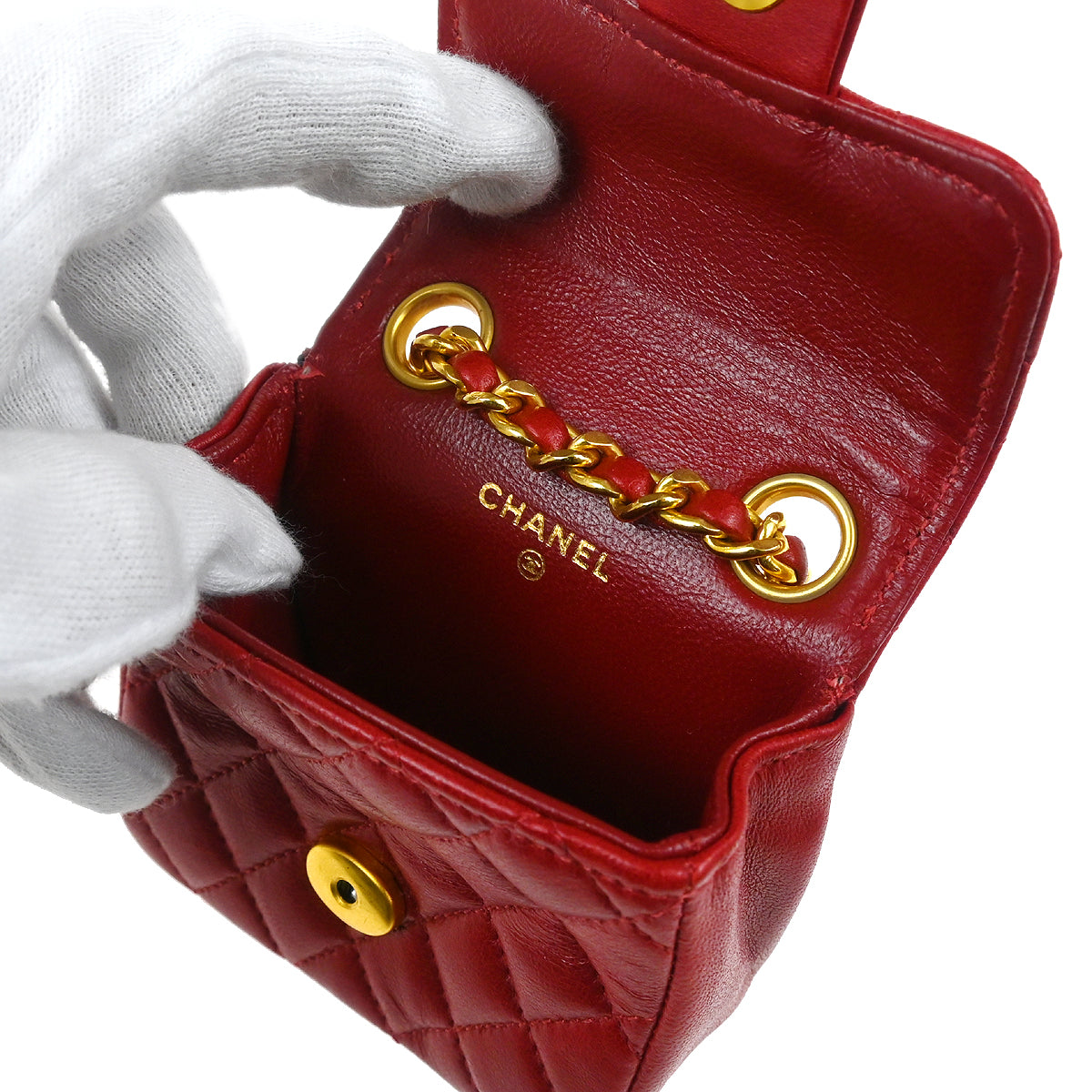 Chanel Red Lambskin Classic Flap Micro Bum Belt Bag