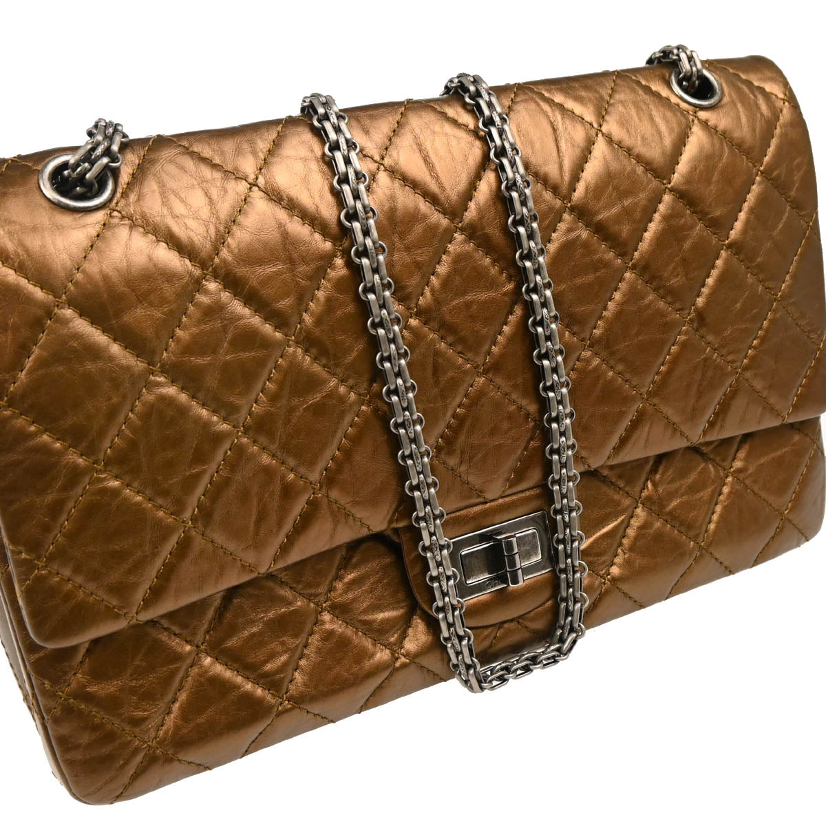 Chanel 2008-2009 Metallic Bronze Calfskin 2.55 Double Flap Shoulder Bag