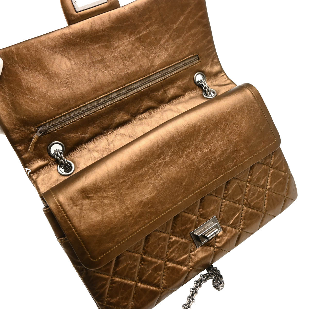 Chanel 2008-2009 Metallic Bronze Calfskin 2.55 Double Flap Shoulder Bag