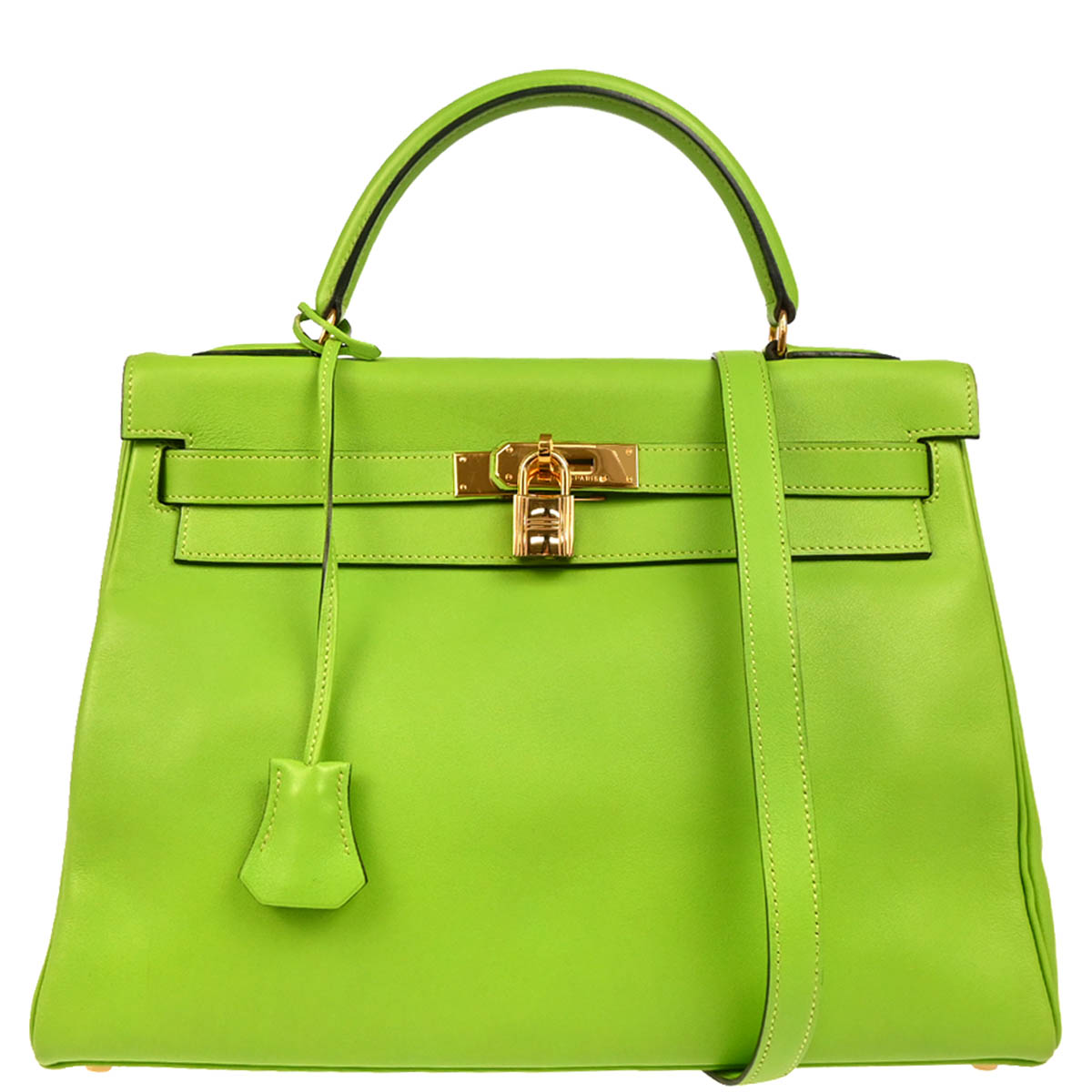 Hermes 1996 Apple Green Gulliver Kelly 32 Retourne 2way Shoulder Handbag