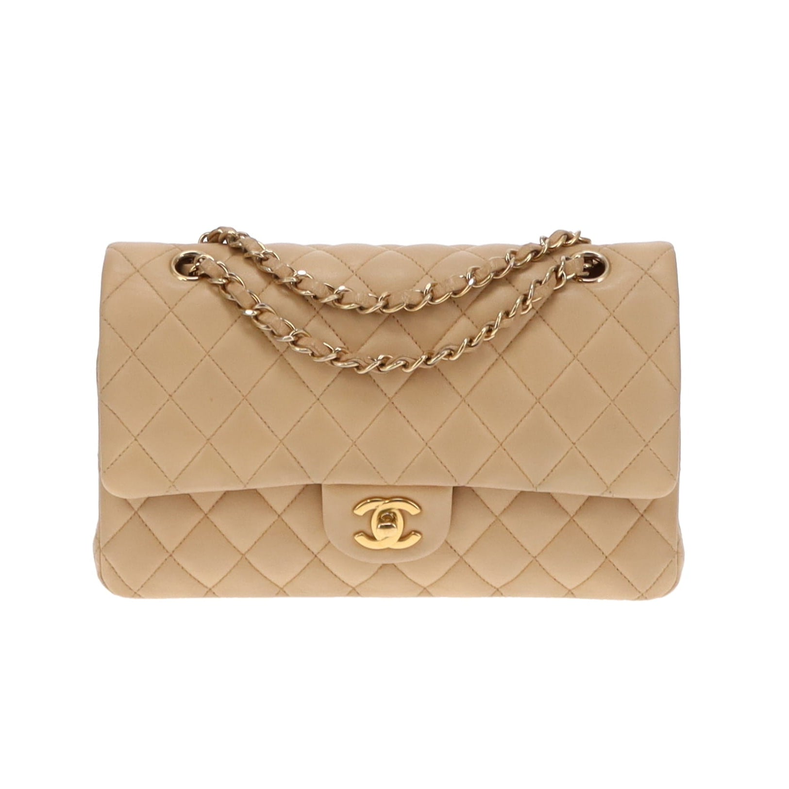 Chanel Beige Leather GHW Classic Medium Double Flap Bag 2012
