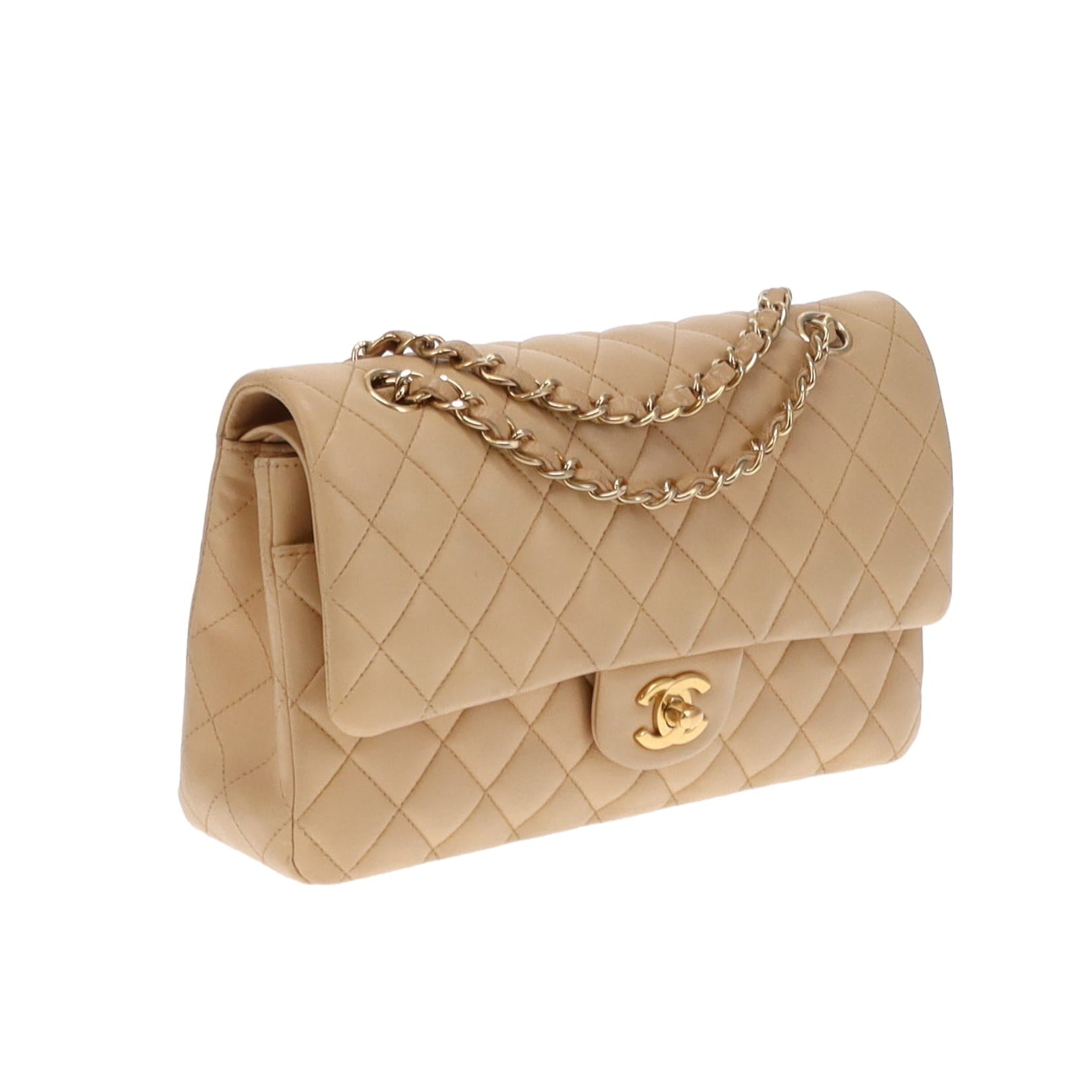 Chanel Beige Leather GHW Classic Medium Double Flap Bag 2012