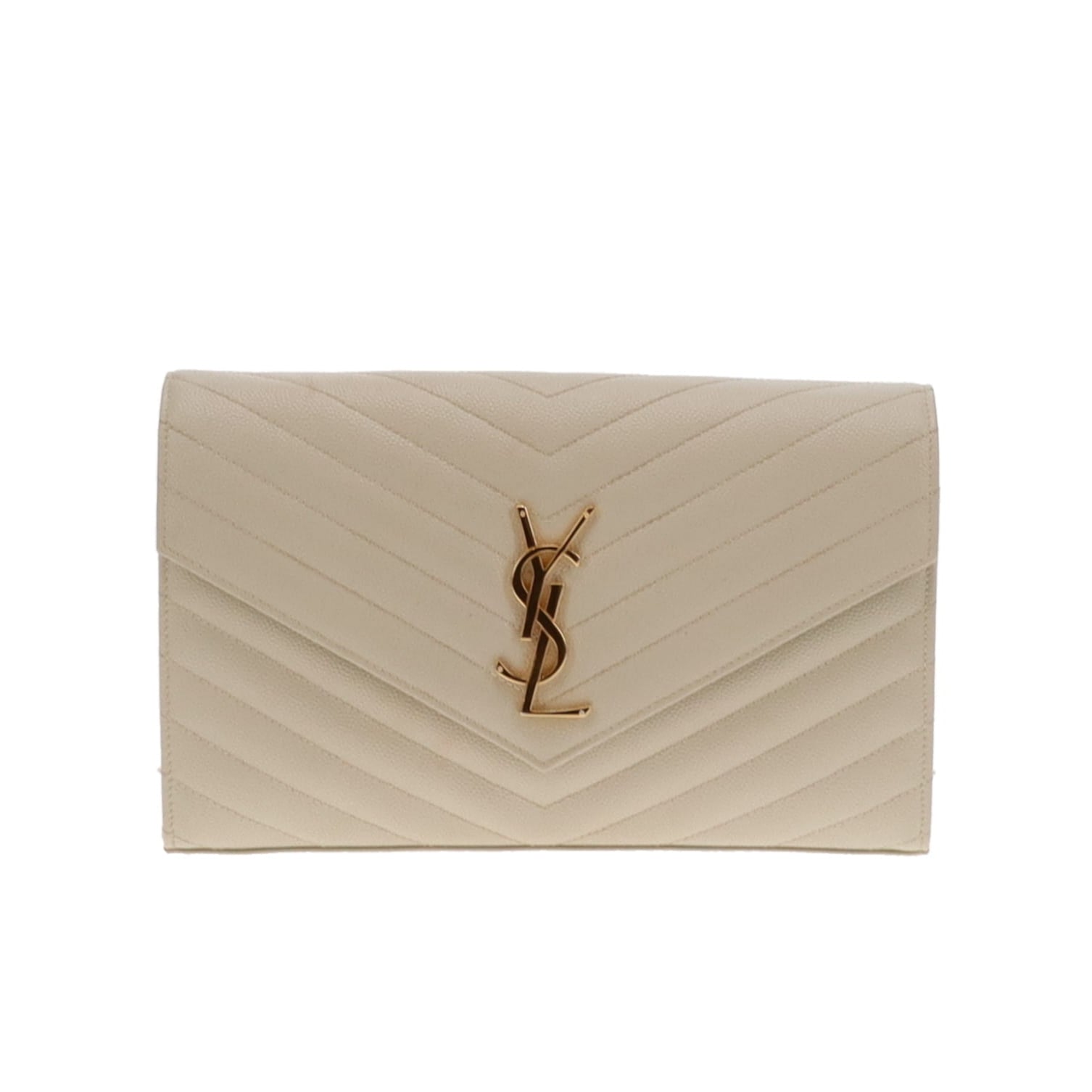 Saint Laurent Blanc Vintage Grain De Poudre Classic Cassandre Chain Wallet
