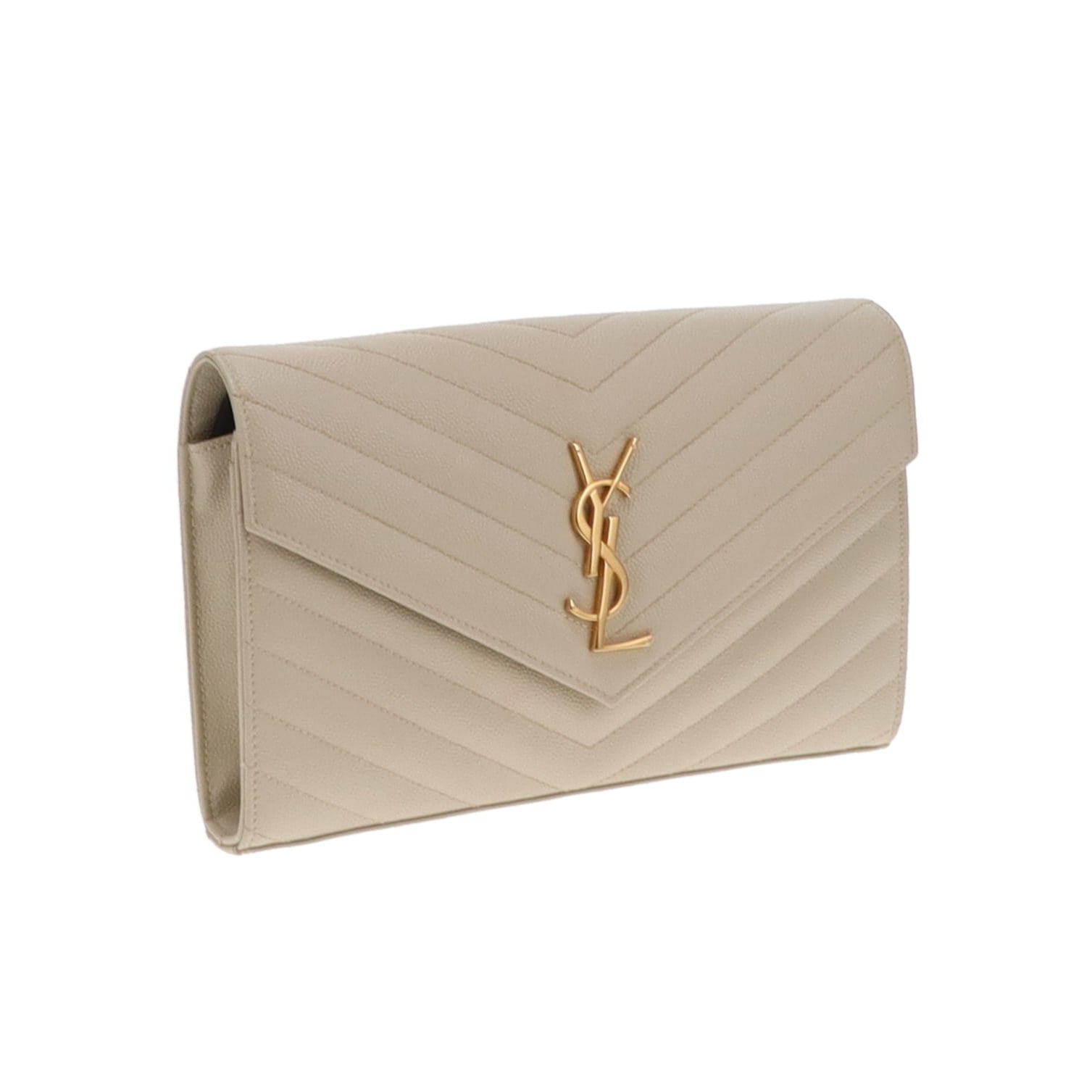 Saint Laurent Blanc Vintage Grain De Poudre Classic Cassandre Chain Wallet