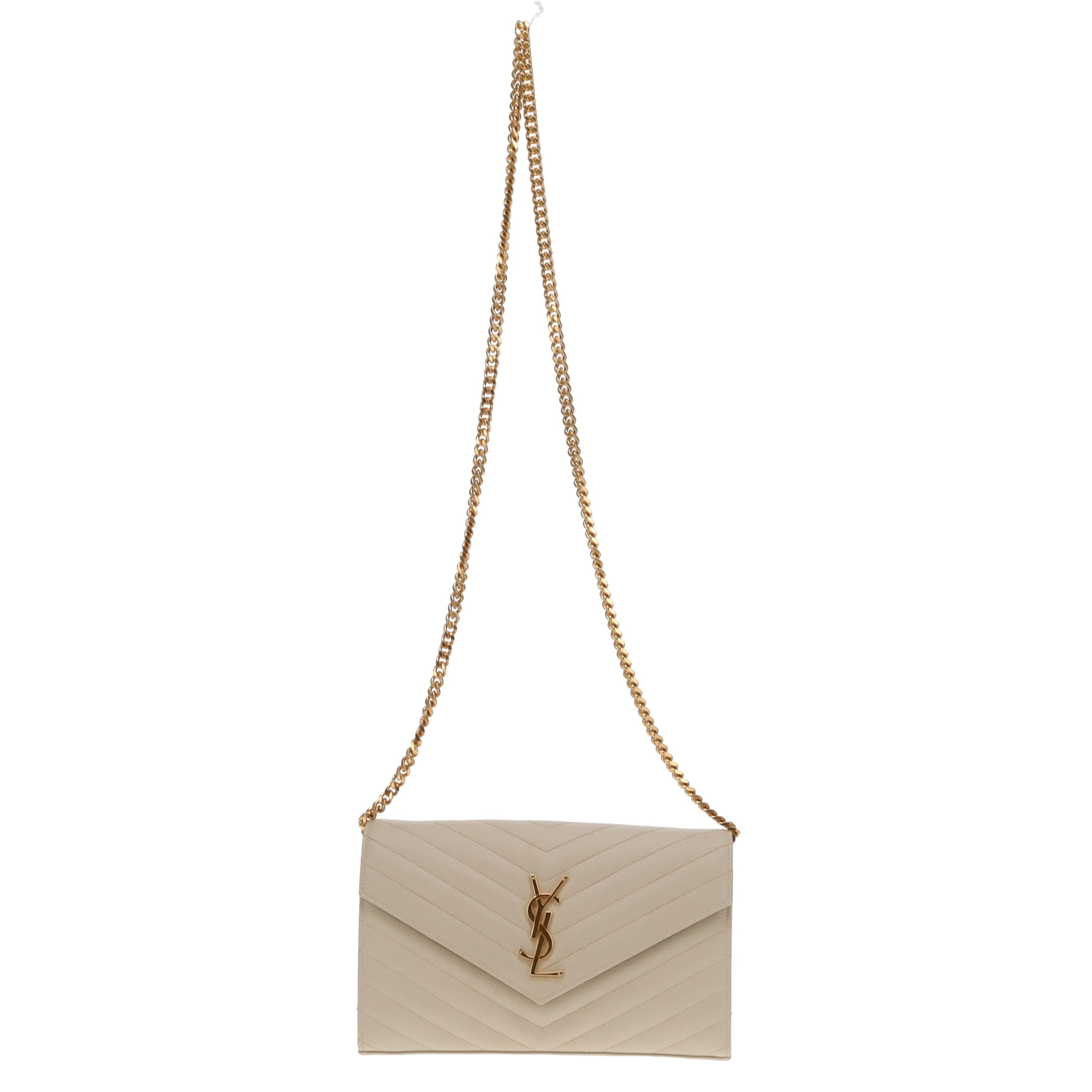 Saint Laurent Blanc Vintage Grain De Poudre Classic Cassandre Chain Wallet