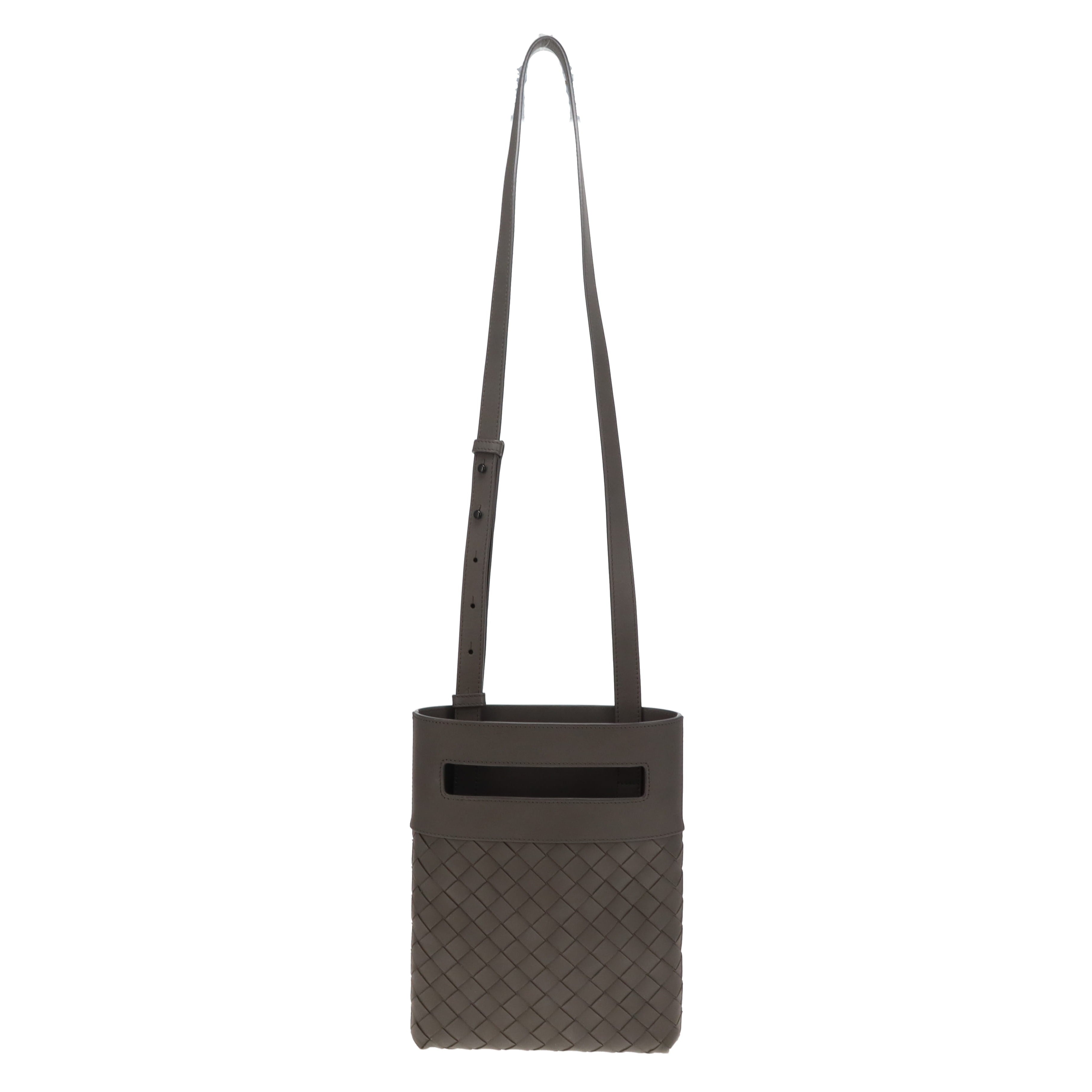 Bottega Veneta Dark Grey Intrecciato Nappa Slot Messenger Bag Small
