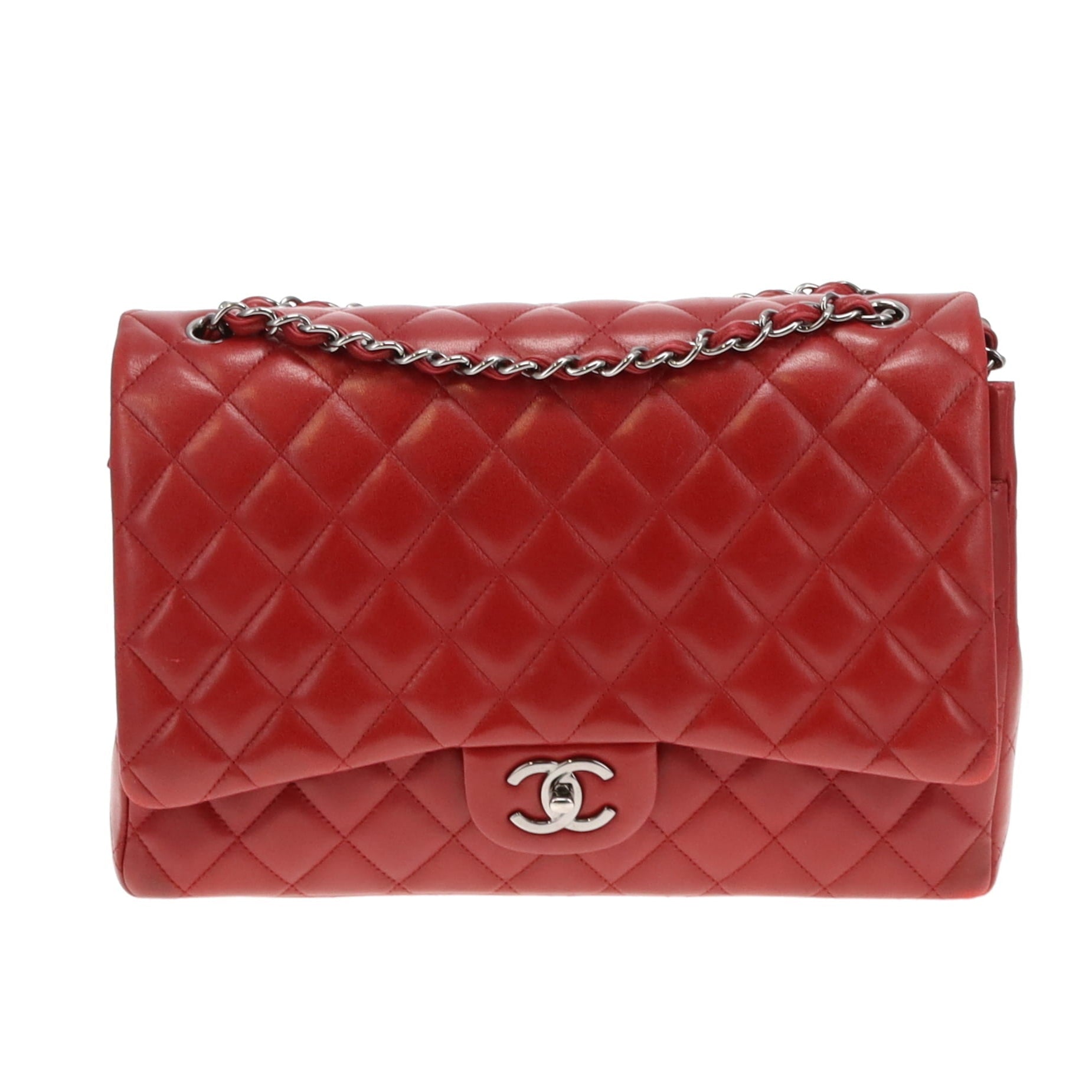 Chanel Rouge Leather Classic Maxi Double Flap 2013/14