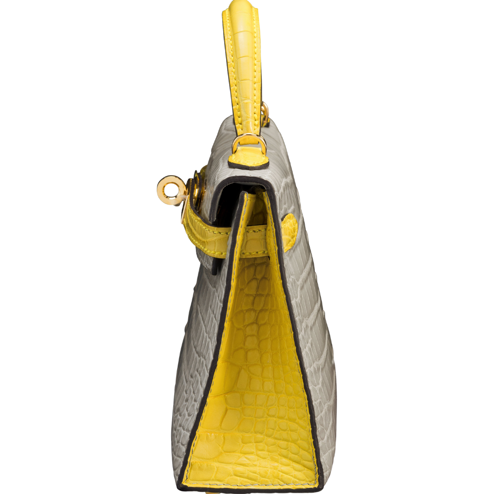 Hermès Kelly Mini 20 Gris Perle Jaune Citron Matte Alligator GHW HSS Bag