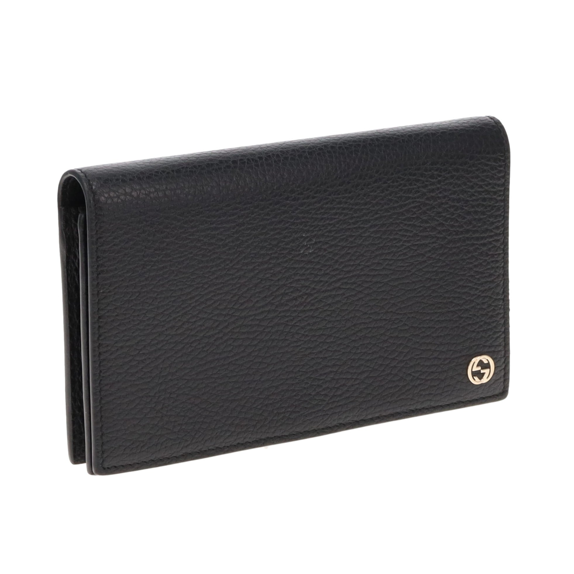 Gucci Black Leather Small Interlocking GG Logo Wallet (missing chain strap)