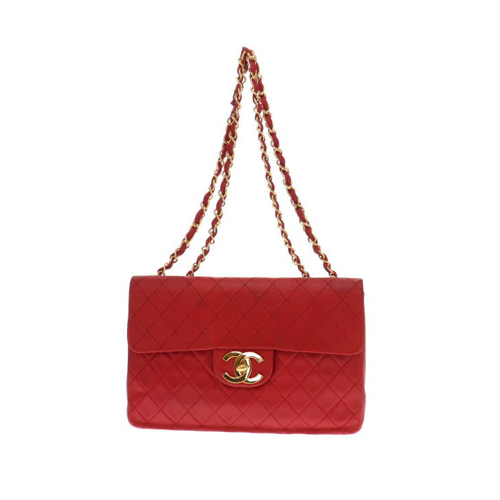 Chanel Red Lambskin Vintage Maxi Single Flap 1991/94