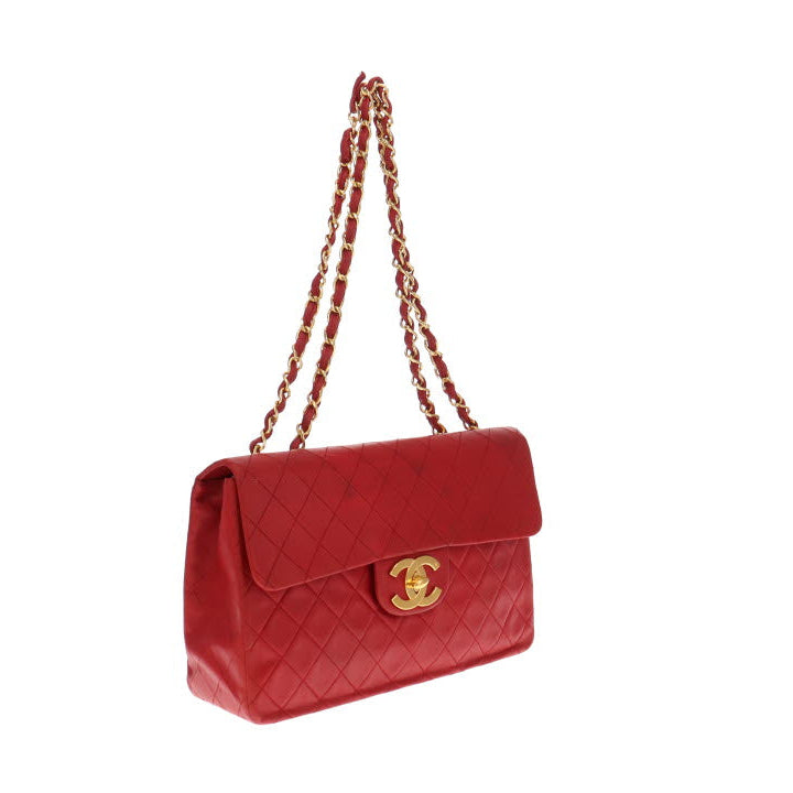 Chanel Red Lambskin Vintage Maxi Single Flap 1991/94