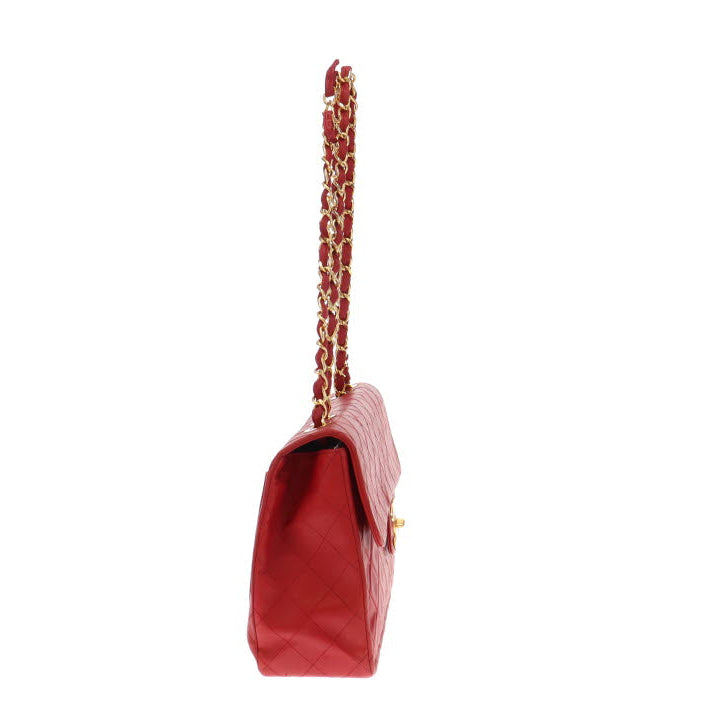 Chanel Red Lambskin Vintage Maxi Single Flap 1991/94