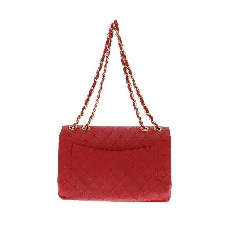 Chanel Red Lambskin Vintage Maxi Single Flap 1991/94
