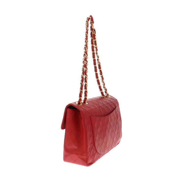 Chanel Red Lambskin Vintage Maxi Single Flap 1991/94
