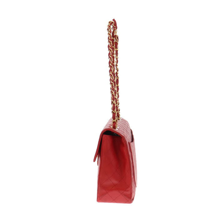 Chanel Red Lambskin Vintage Maxi Single Flap 1991/94