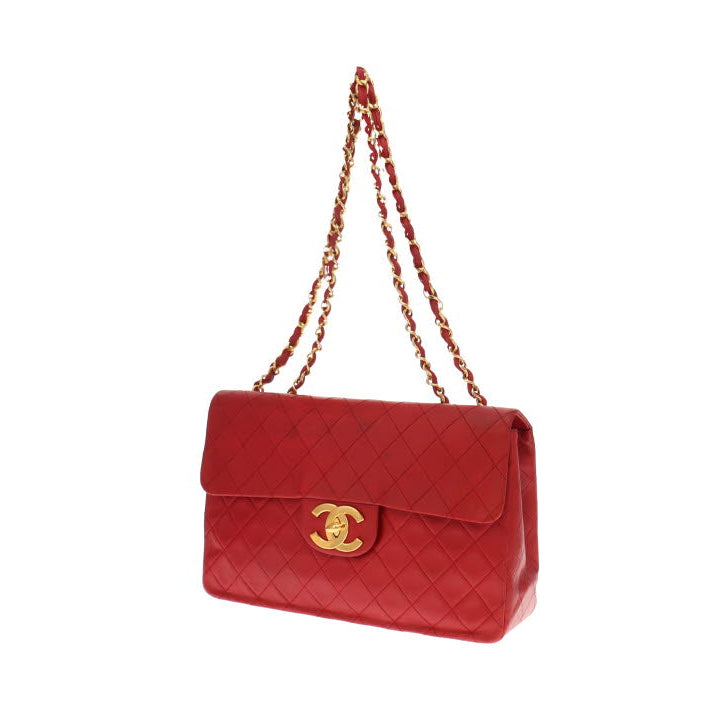 Chanel Red Lambskin Vintage Maxi Single Flap 1991/94