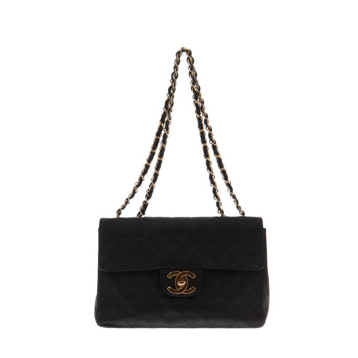 Chanel Black Lambskin Vintage Maxi Single Flap 24 Carat Gold CC