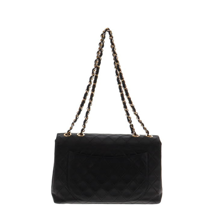 Chanel Black Lambskin Vintage Maxi Single Flap 24 Carat Gold CC