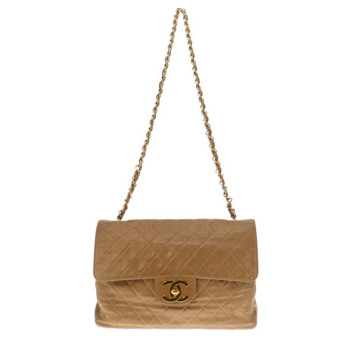 Chanel Vintage Dark Beige Lambskin Maxi Single Flap 1994/96