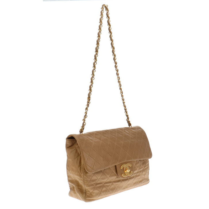 Chanel Vintage Dark Beige Lambskin Maxi Single Flap 1994/96