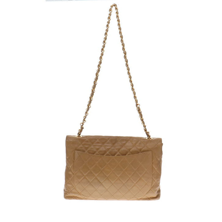 Chanel Vintage Dark Beige Lambskin Maxi Single Flap 1994/96