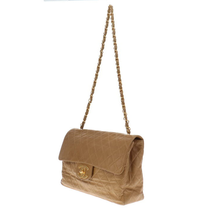 Chanel Vintage Dark Beige Lambskin Maxi Single Flap 1994/96