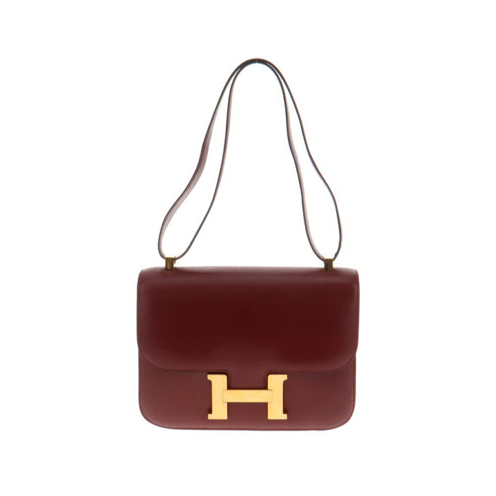 Hermes Rouge H Box Leather Vintage Constance 24 1980