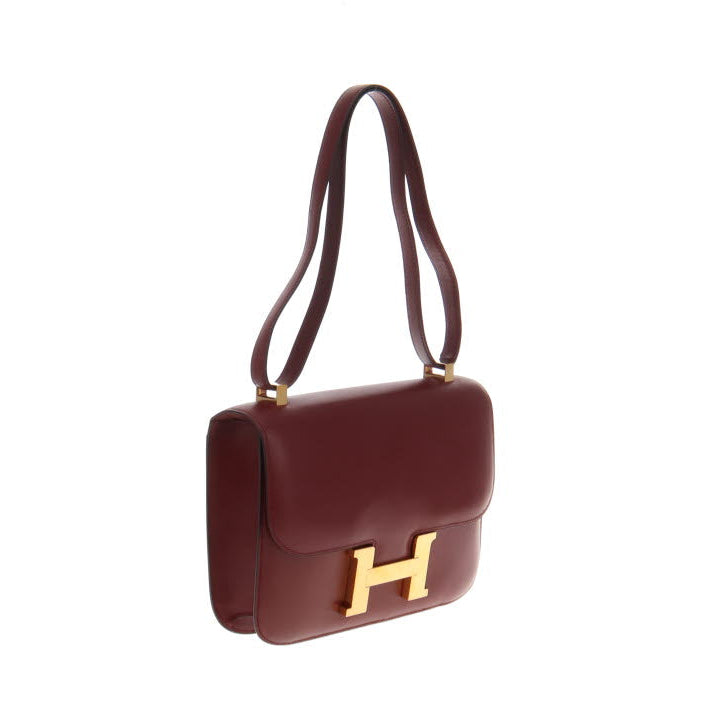 Hermes Rouge H Box Leather Vintage Constance 24 1980