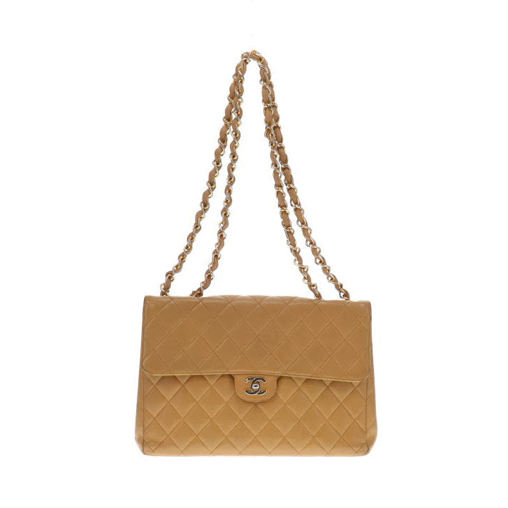 Chanel Vintage Caviar Beige Jumbo Single Flap