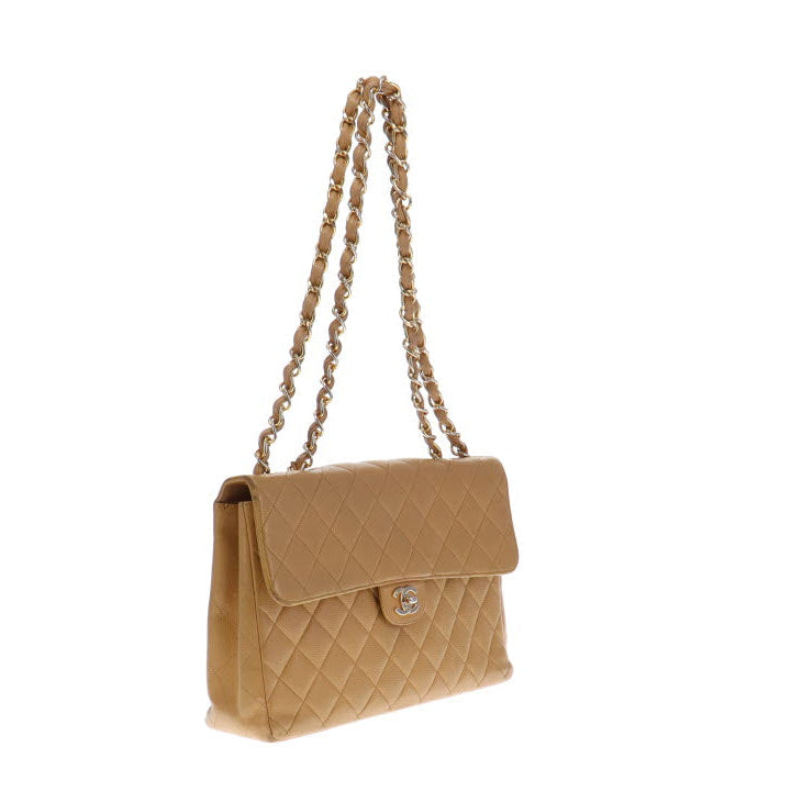 Chanel Vintage Caviar Beige Jumbo Single Flap