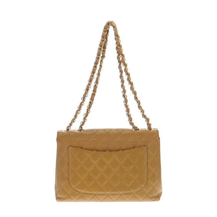 Chanel Vintage Caviar Beige Jumbo Single Flap