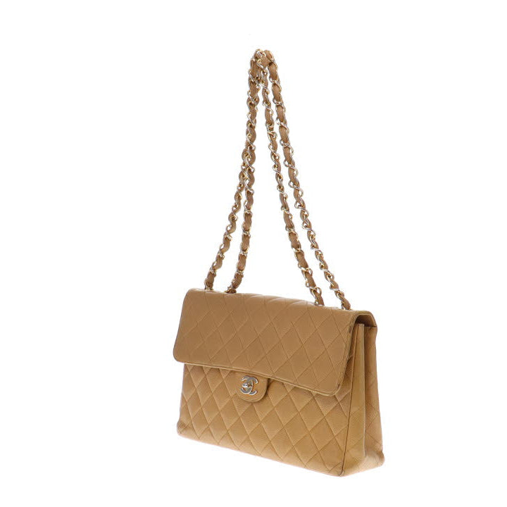 Chanel Vintage Caviar Beige Jumbo Single Flap