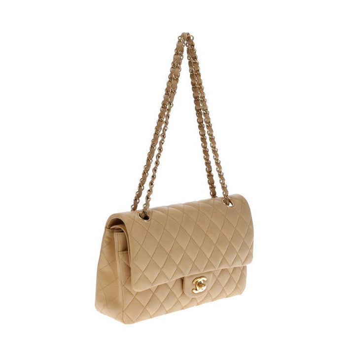 Chanel Beige Leather GHW Classic Medium Double Flap Bag 2012