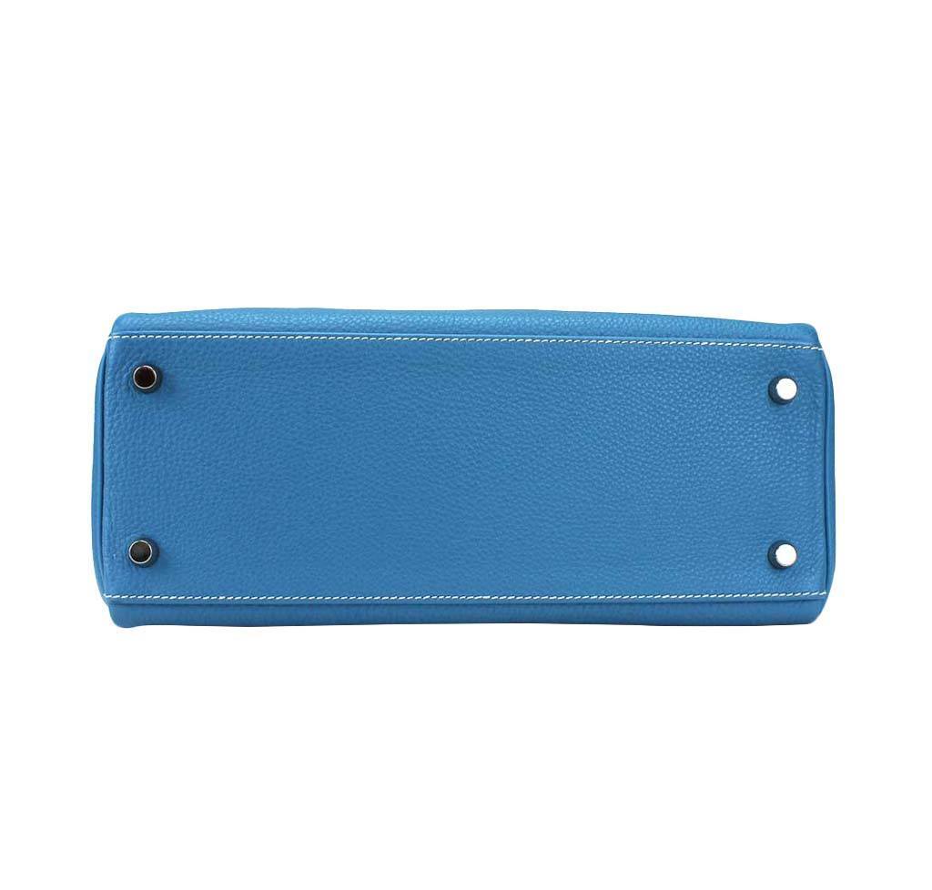 Hermès Kelly 28 Blue Jean Togo Bag Palladium