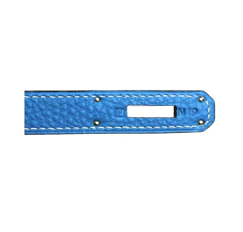 Hermès Kelly 28 Blue Jean Togo Bag Palladium