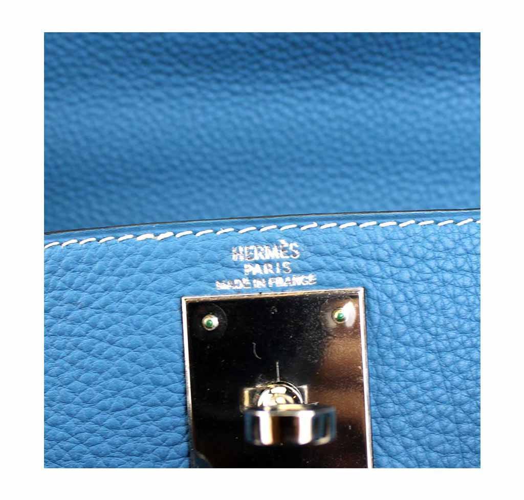 Hermès Kelly 28 Blue Jean Togo Bag Palladium