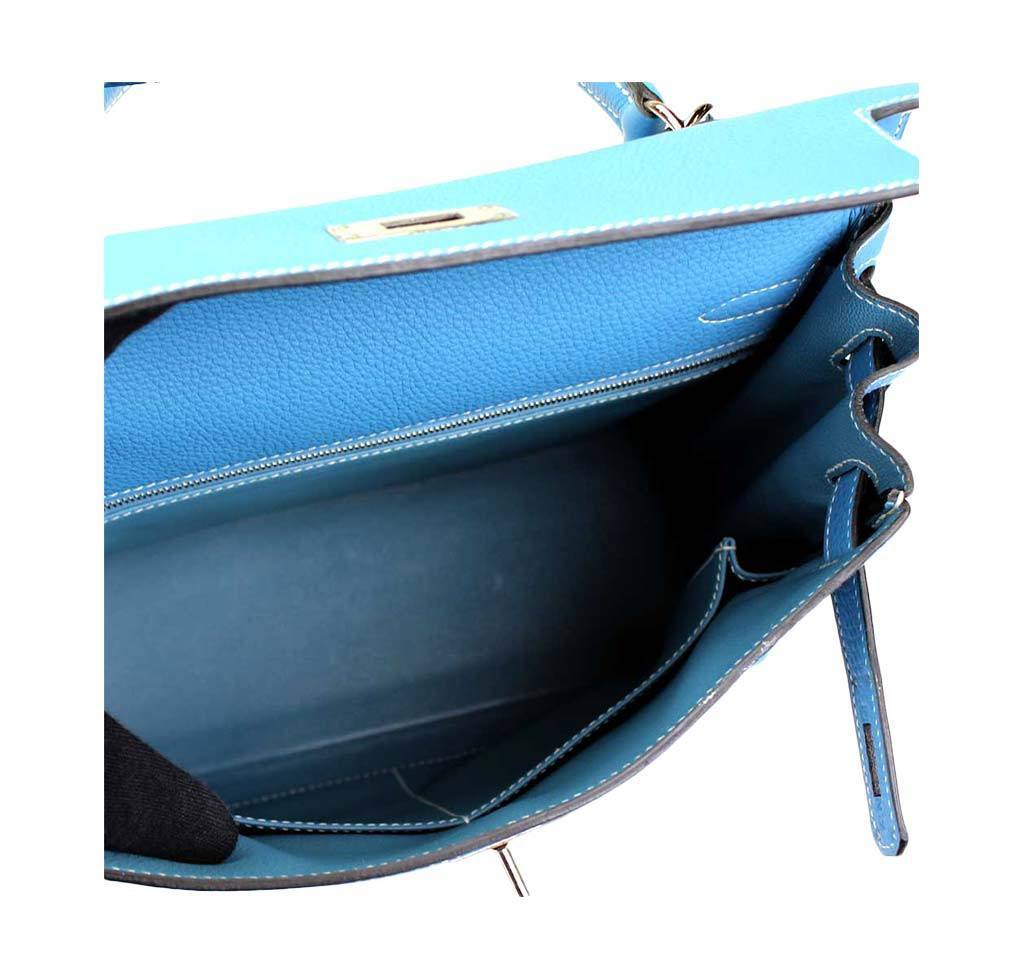 Hermès Kelly 28 Blue Jean Togo Bag Palladium