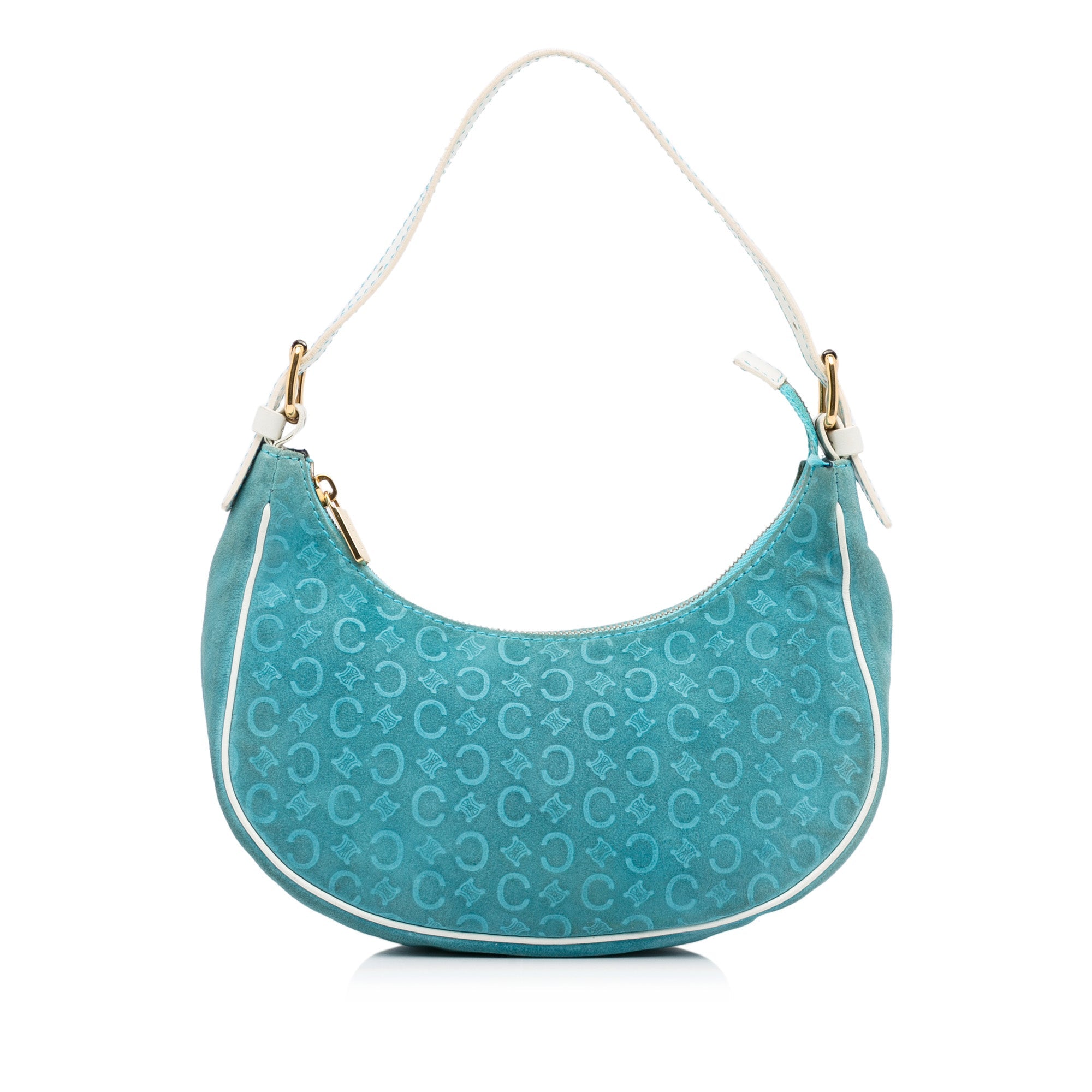 Celine Blue Suede and White Leather Trim C Macadam Vintage Hobo Bag