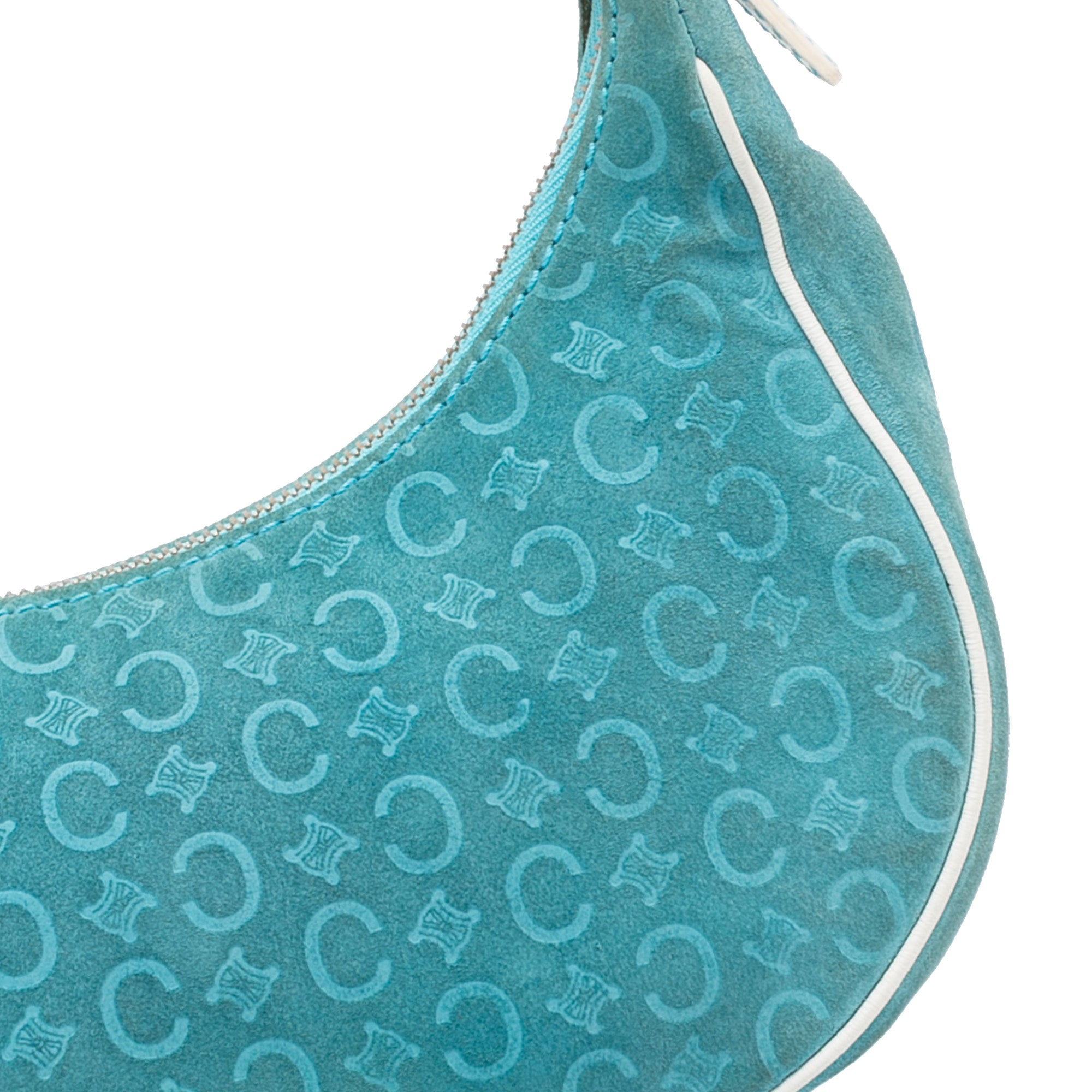 Celine Blue Suede and White Leather Trim C Macadam Vintage Hobo Bag