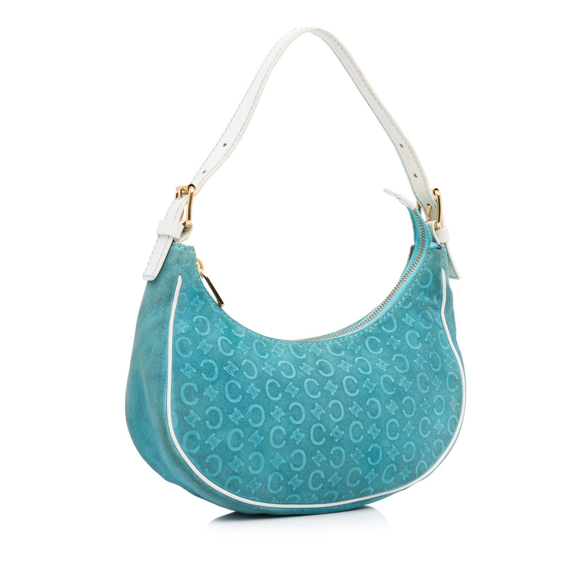 Celine Blue Suede and White Leather Trim C Macadam Vintage Hobo Bag