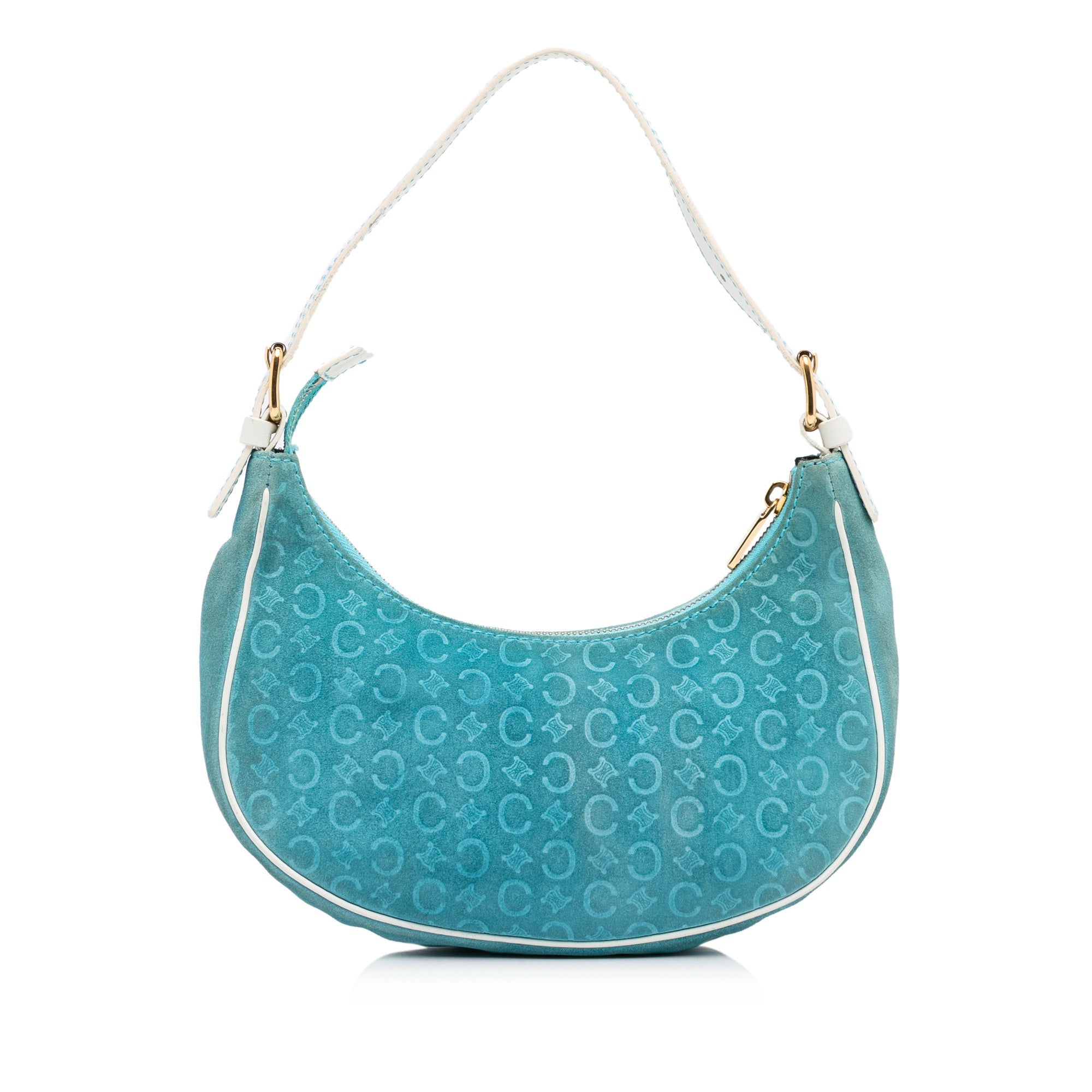 Celine Blue Suede and White Leather Trim C Macadam Vintage Hobo Bag