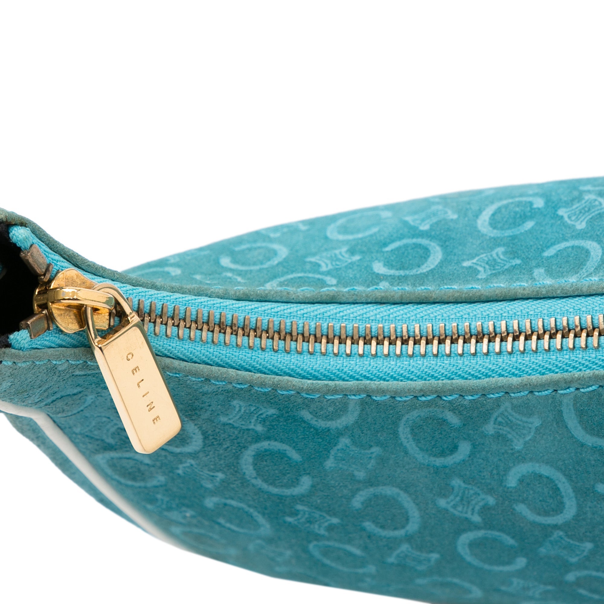 Celine Blue Suede and White Leather Trim C Macadam Vintage Hobo Bag